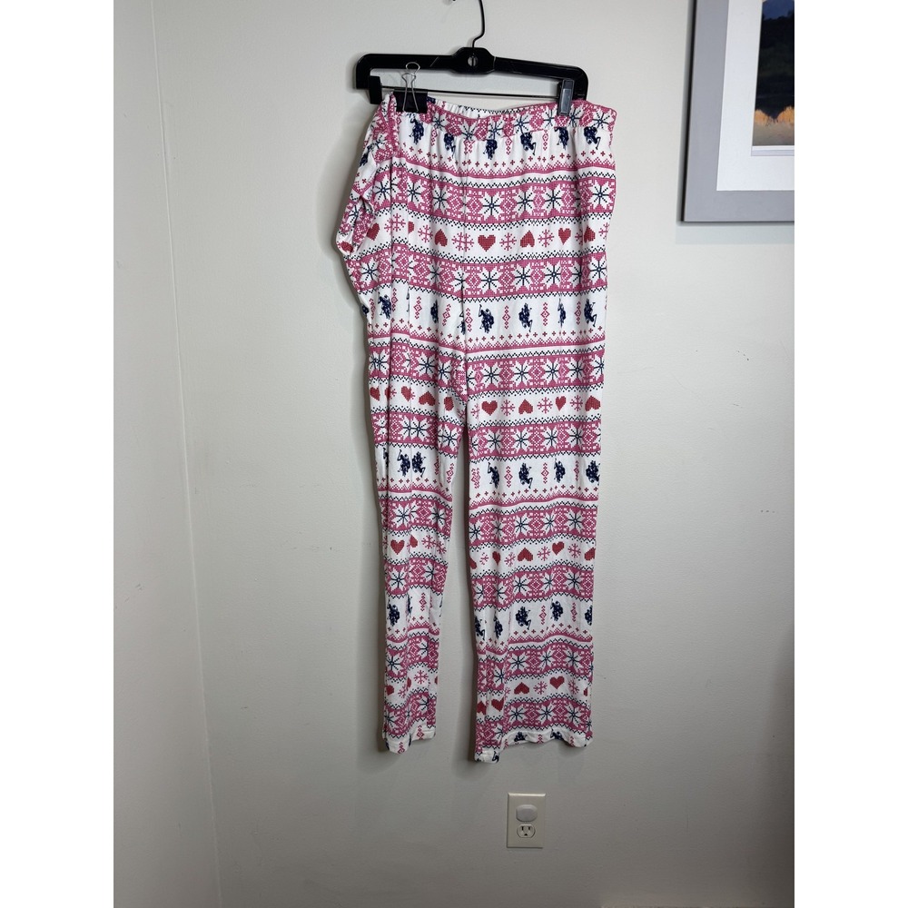 US Polo Assn Pajama Pants Womens 2X White Pink Navy Fair Isle Snowflake Hearts
